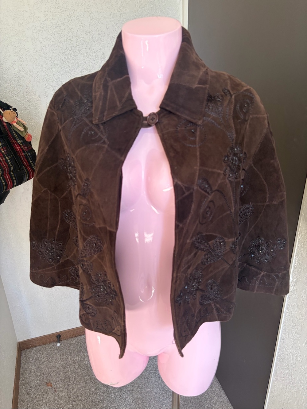 Women's Brown Beaded Suede cape/poncho